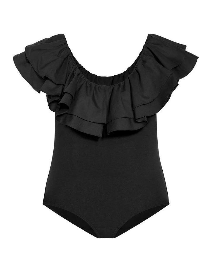 Frill Shoulder Bodysuit in Black image 3