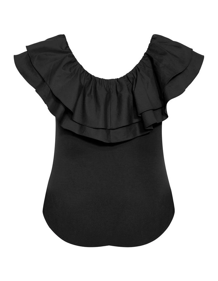 Frill Shoulder Bodysuit in Black image 4