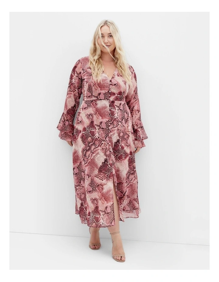 Plunge Frill Maxi Dress in Pink image 1