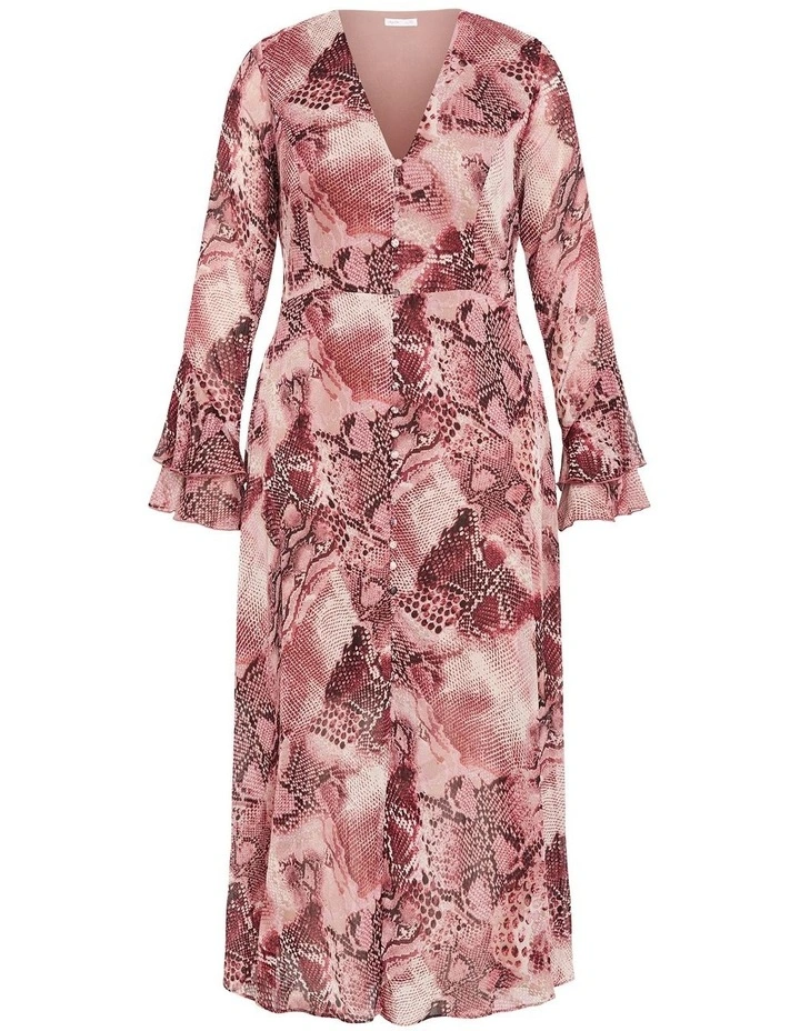 Plunge Frill Maxi Dress in Pink image 3