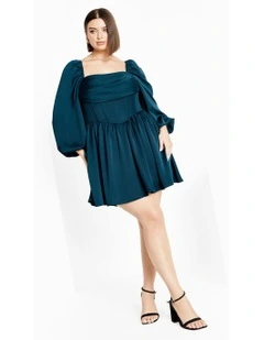Flirty Corset Long Sleeve Mini Dress in Emerald