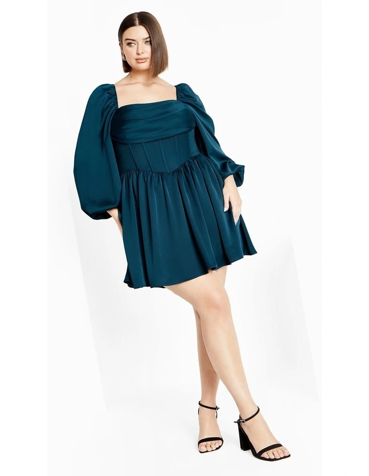 Flirty Corset Long Sleeve Mini Dress in Emerald image 1