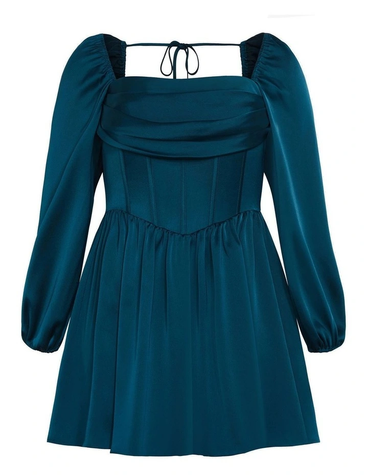 Flirty Corset Long Sleeve Mini Dress in Emerald image 3