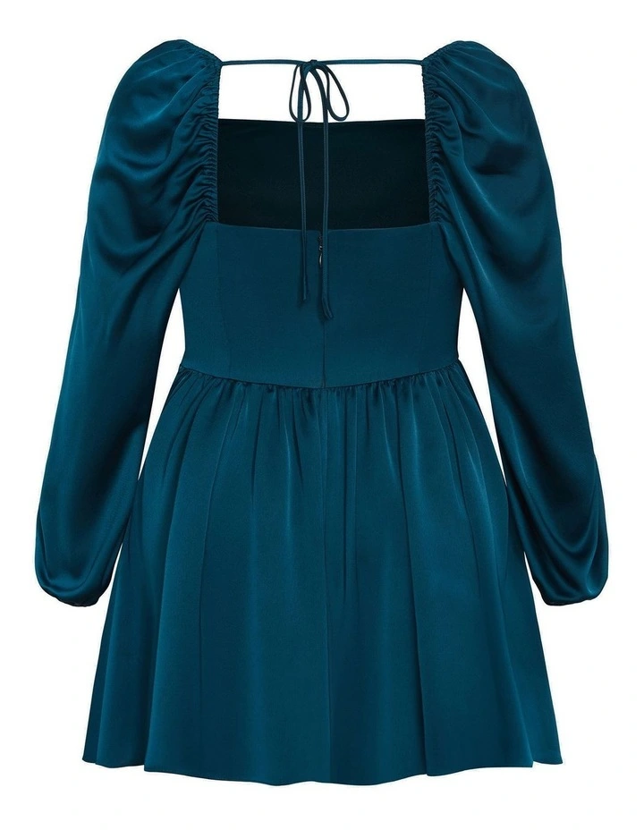 Flirty Corset Long Sleeve Mini Dress in Emerald image 4