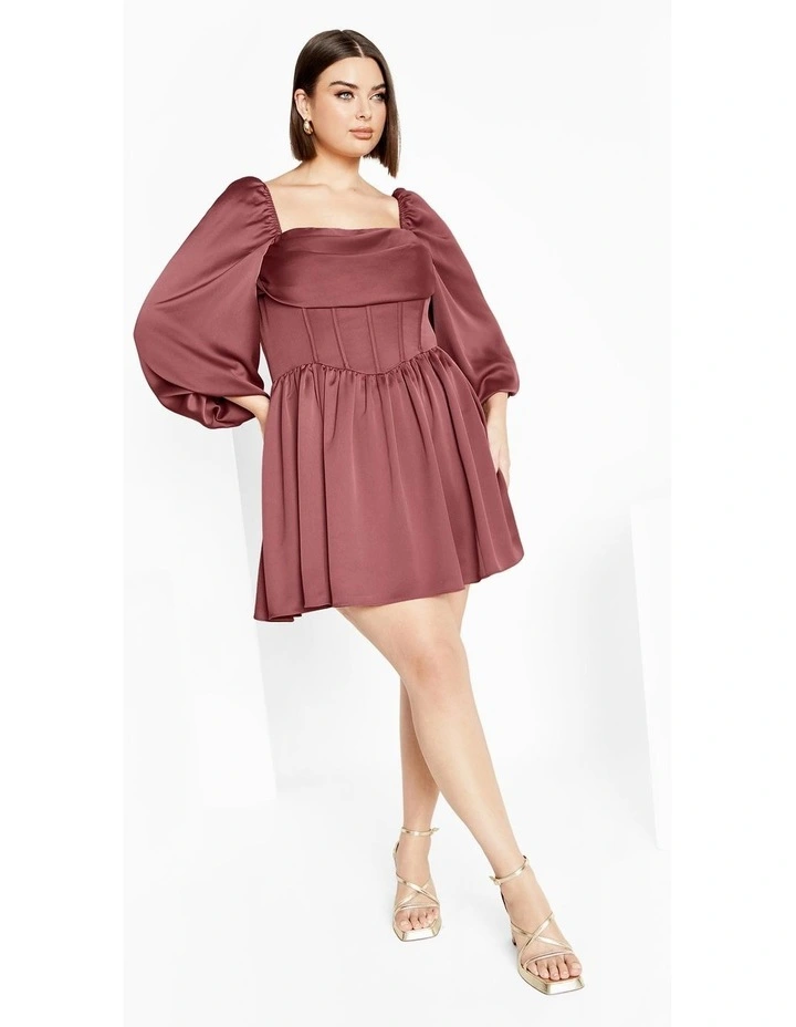 Flirty Corset Long Sleeve Mini Dress in Rose image 1