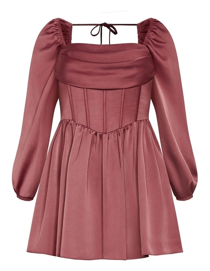 Flirty Corset Long Sleeve Mini Dress in Rose image 3