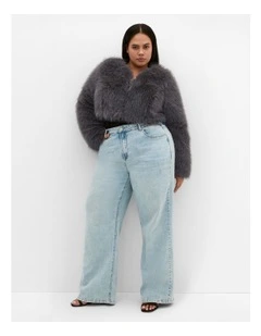 Angelica Faux Fur Crop Jacket in Slate