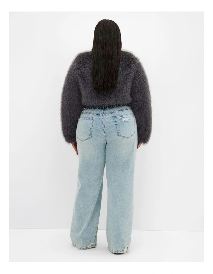 Angelica Faux Fur Crop Jacket in Slate image 2
