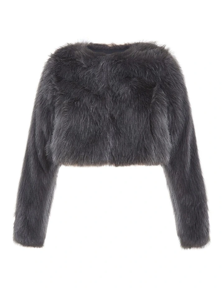 Angelica Faux Fur Crop Jacket in Slate image 3