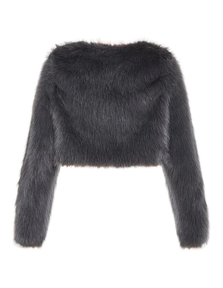 Angelica Faux Fur Crop Jacket in Slate image 4