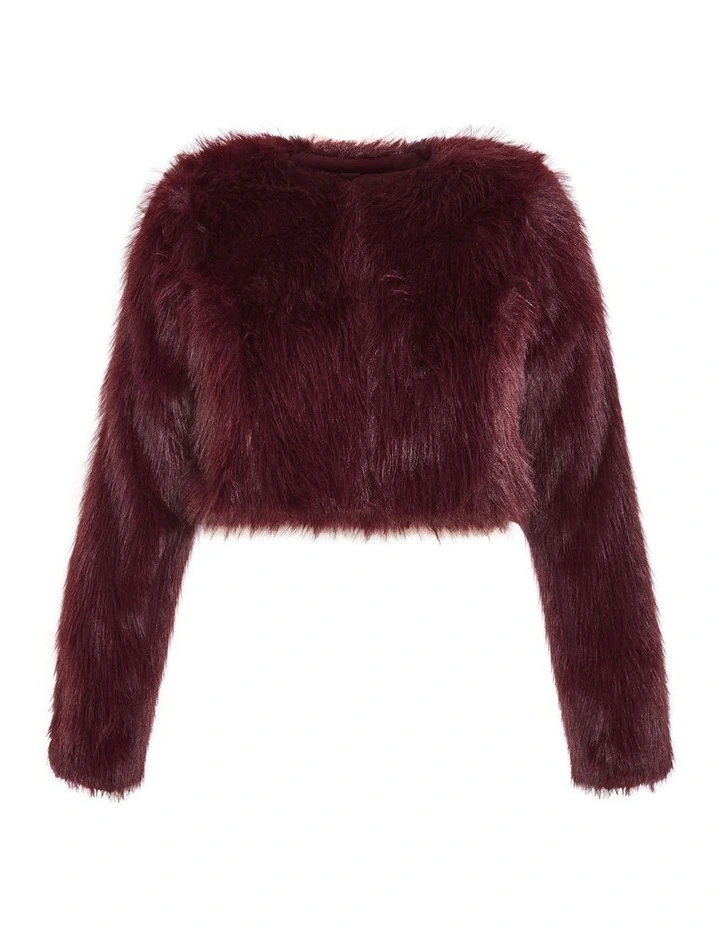 Angelica Faux Fur Crop Jacket in Purple image 3