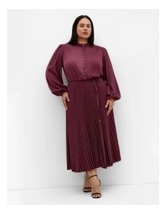 Halle Long Sleeve Button Dress in bordeaux
