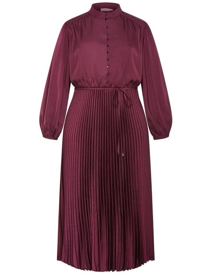 Halle Long Sleeve Button Dress in bordeaux image 3