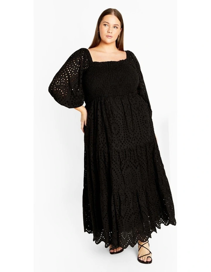 Brodie Embroidered Tier Maxi Dress in Black image 1