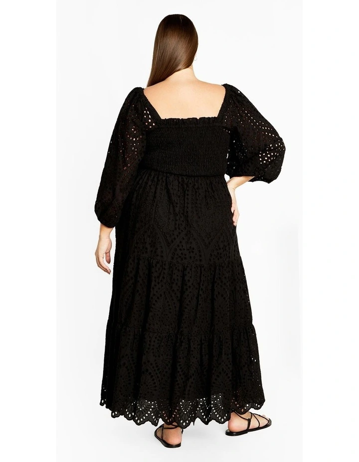 Brodie Embroidered Tier Maxi Dress in Black image 2