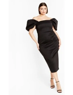 Elyse Off Shoulder Midi Dress in Black