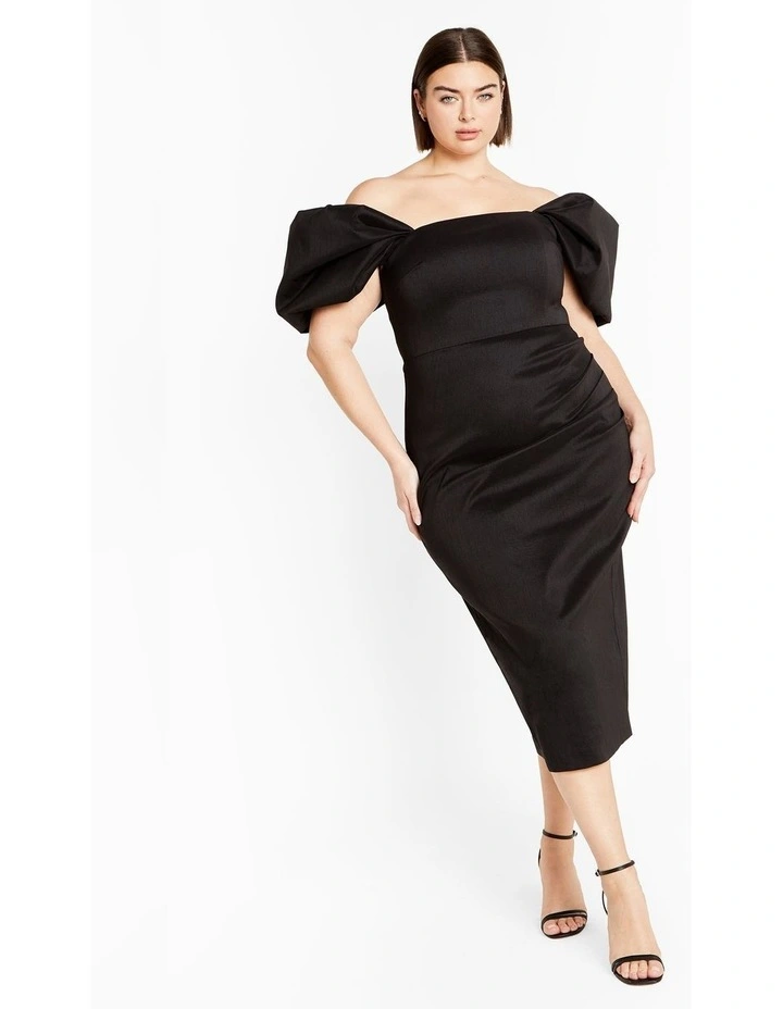 Elyse Off Shoulder Midi Dress in Black image 1