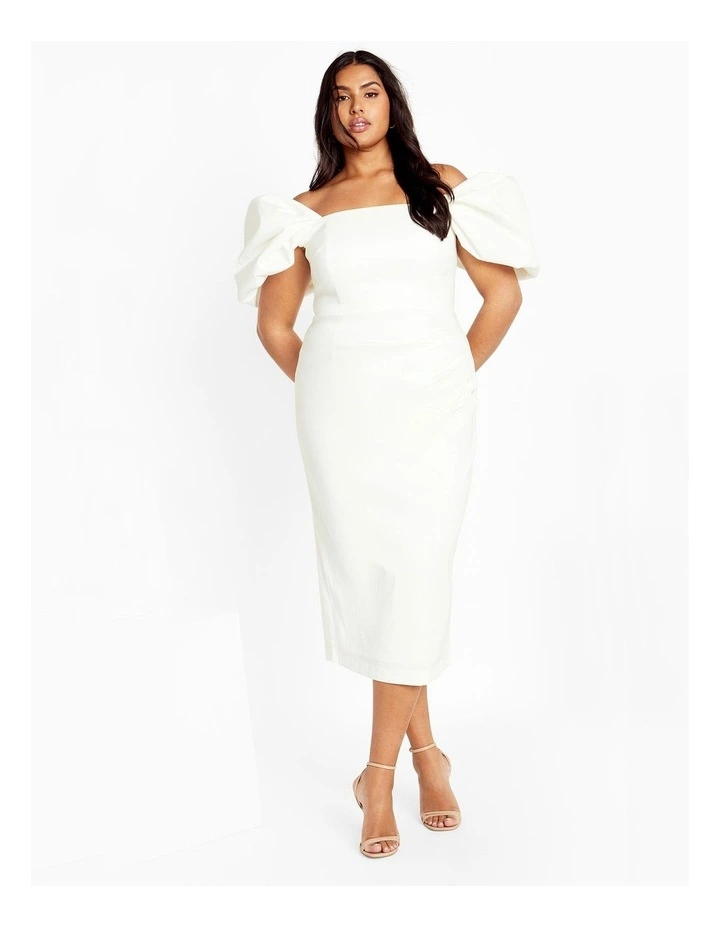 Elyse Off Shoulder Midi Dress in White image 1