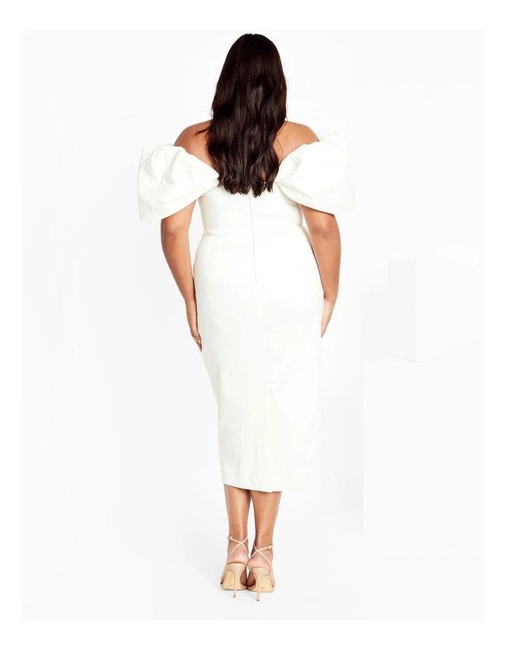 Elyse Off Shoulder Midi Dress in White image 2