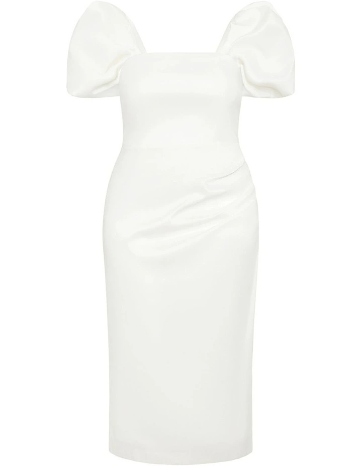 Elyse Off Shoulder Midi Dress in White image 3