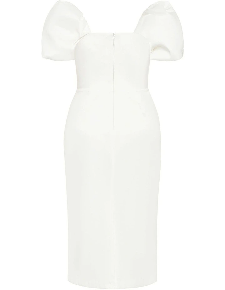 Elyse Off Shoulder Midi Dress in White image 4