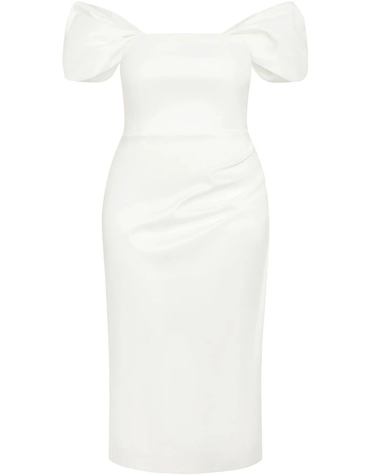 Elyse Off Shoulder Midi Dress in White image 5