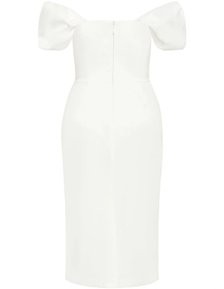 Elyse Off Shoulder Midi Dress in White image 6