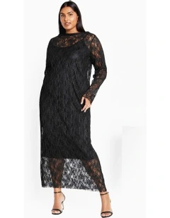 Lace High Neck Sheath Maxi Dress in Black