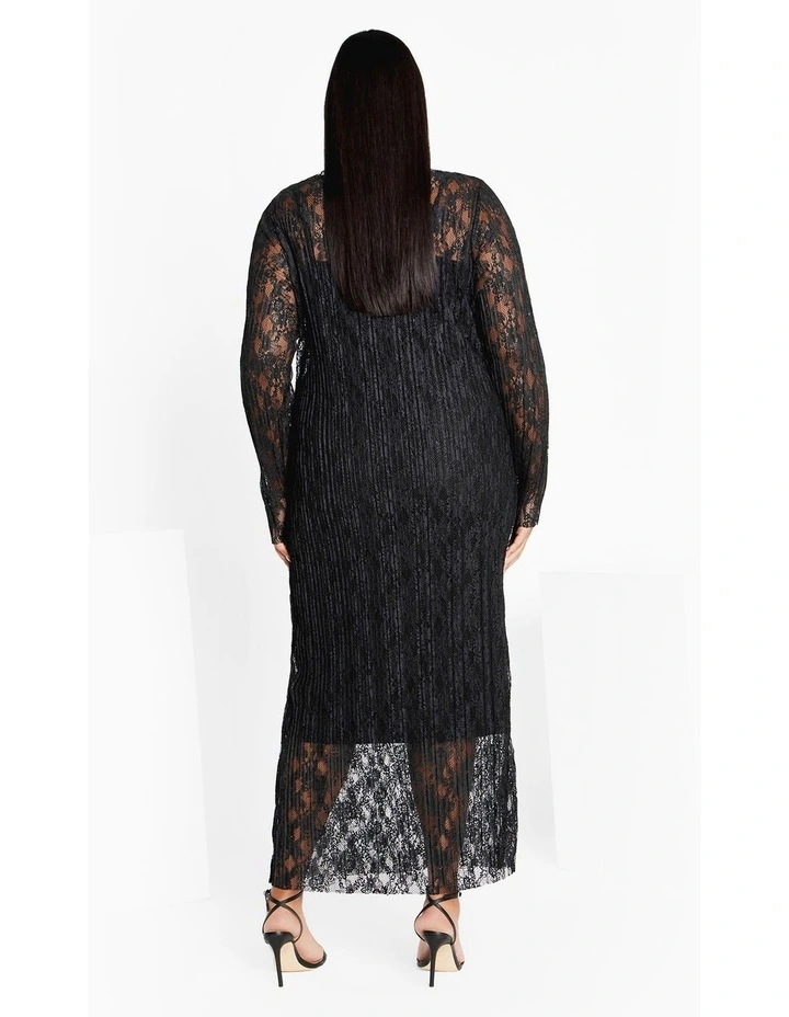 Lace High Neck Sheath Maxi Dress in Black image 2