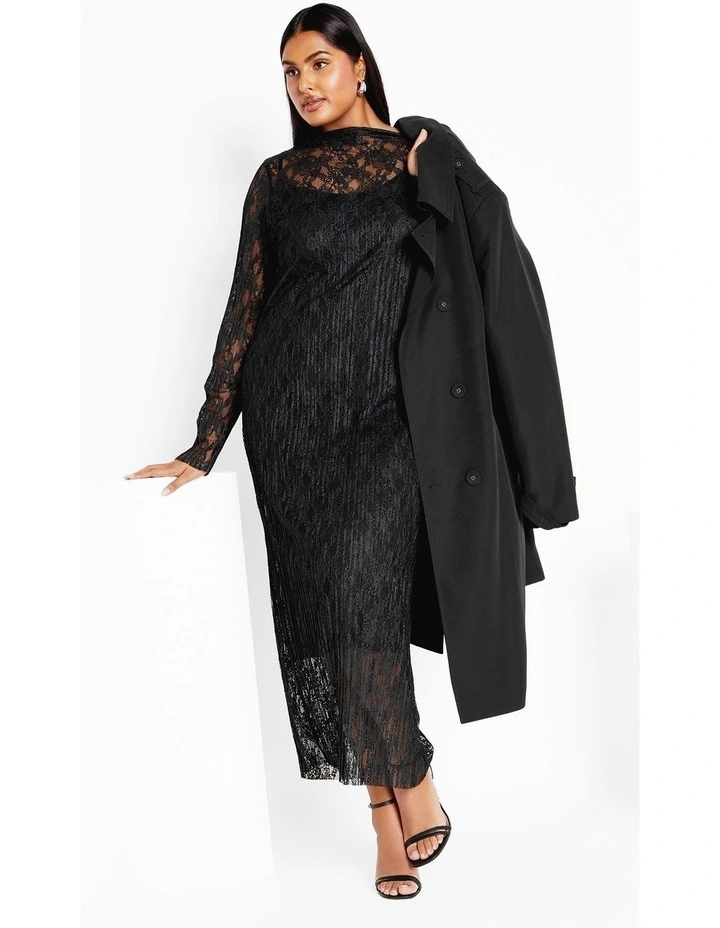 Lace High Neck Sheath Maxi Dress in Black image 3