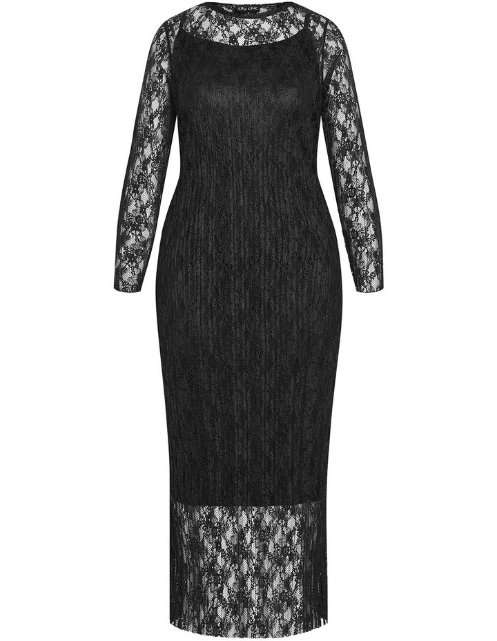 Lace High Neck Sheath Maxi Dress in Black image 4