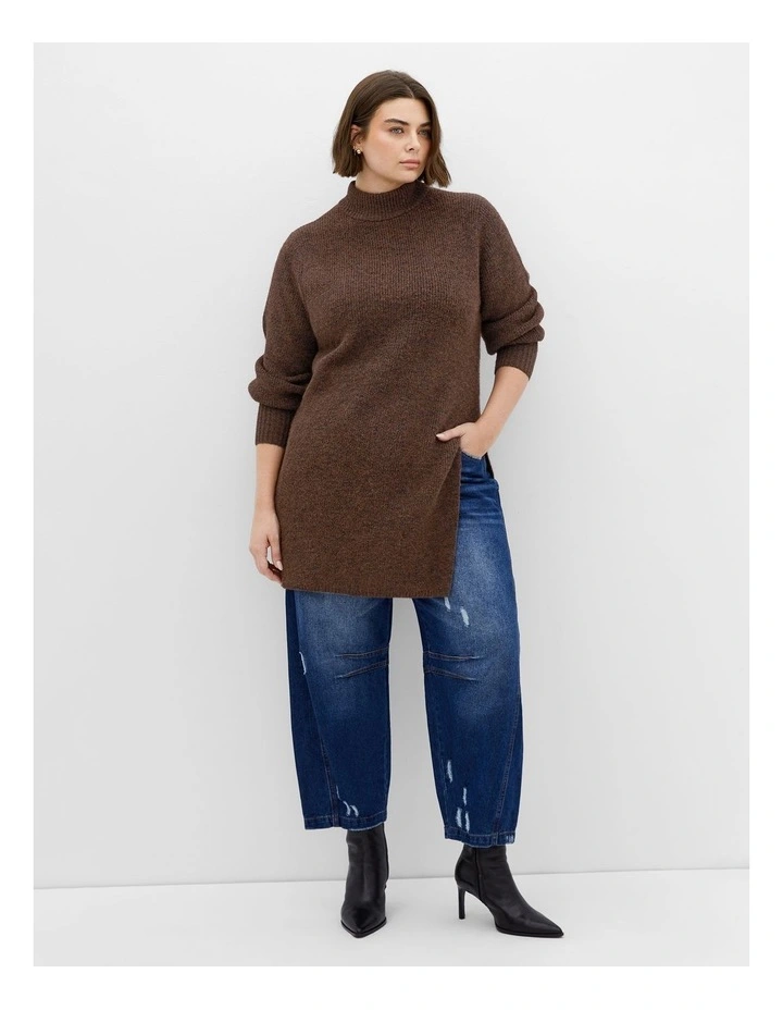 Longline Split Jumper in Chocolate image 1