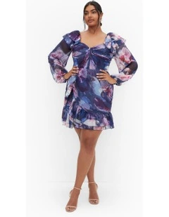 Crysta Frill Floral Mini Dress in Violet