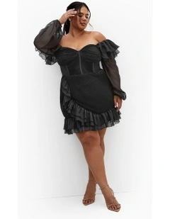 Crysta Frill Mini Dress in Black