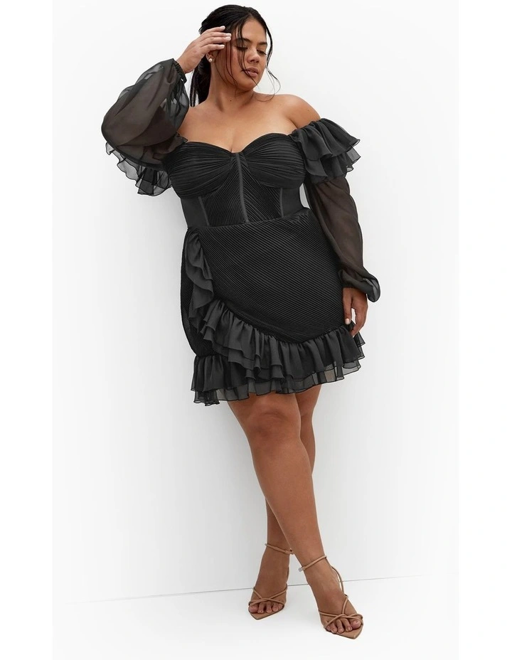 Crysta Frill Mini Dress in Black image 1