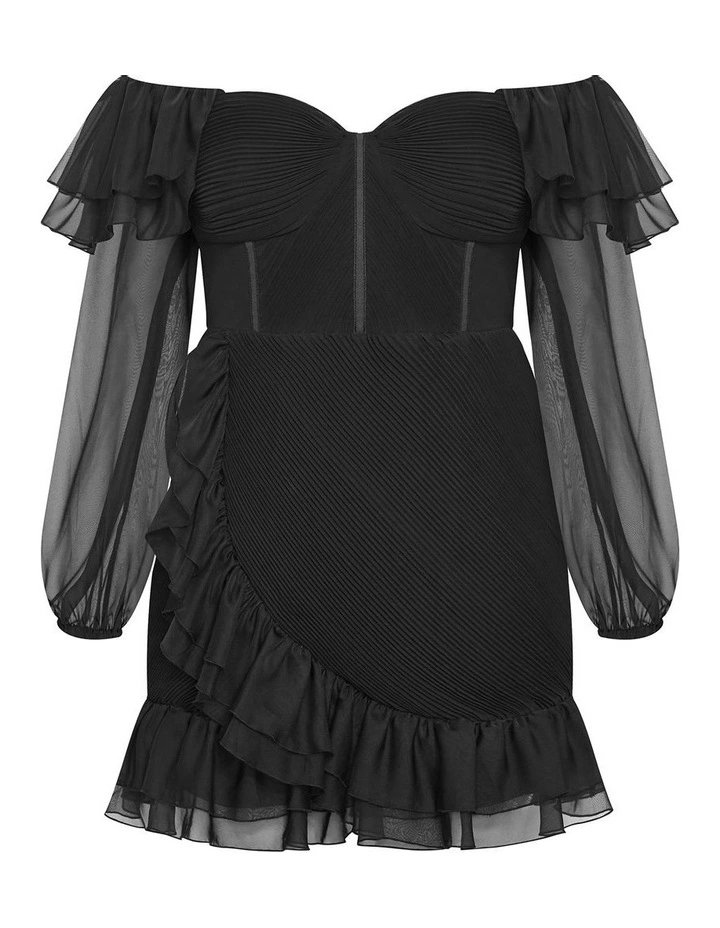 Crysta Frill Mini Dress in Black image 3