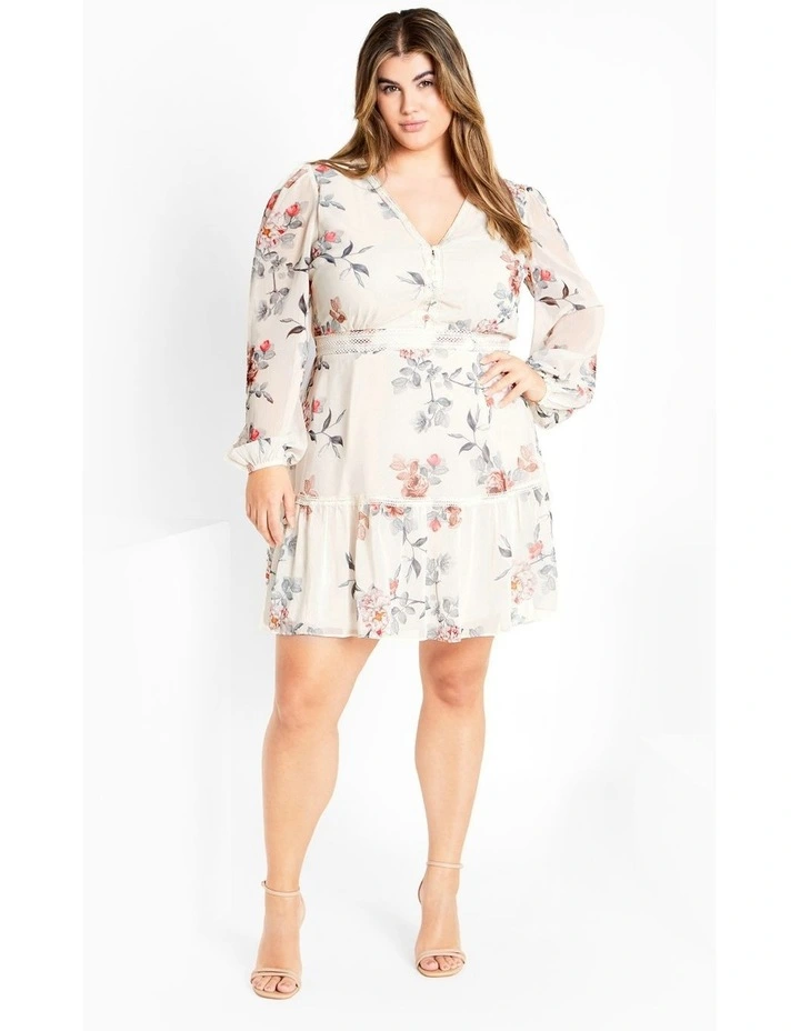 Kiki Posie Print Mini Dress in Ivory image 1