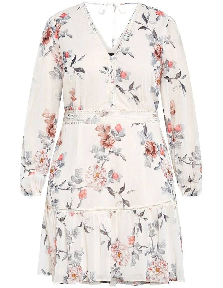 Kiki Posie Print Mini Dress in Ivory image 3