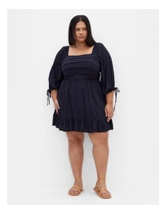 Allegra Sleeved Mini Dress in Navy