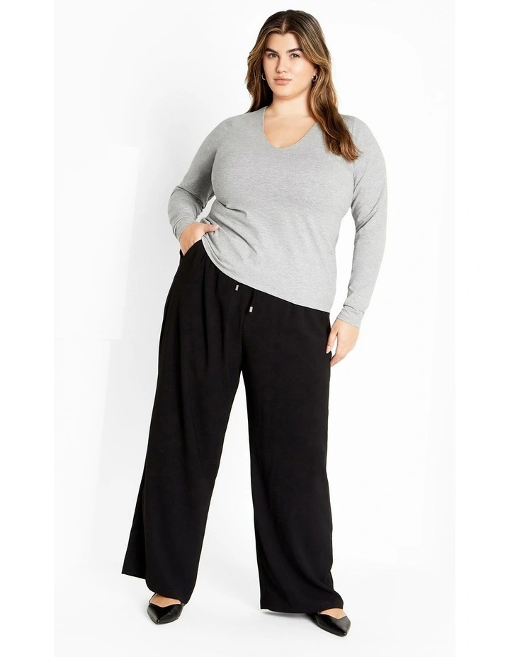 Annie V Neck Top in Light Grey Marle image 1