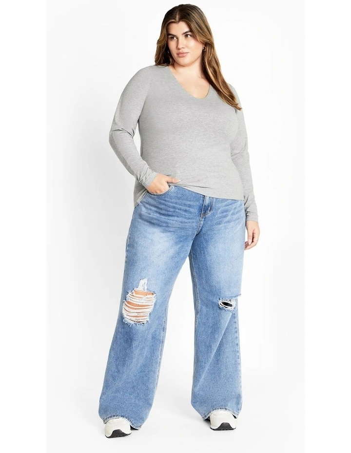 Annie V Neck Top in Light Grey Marle image 4