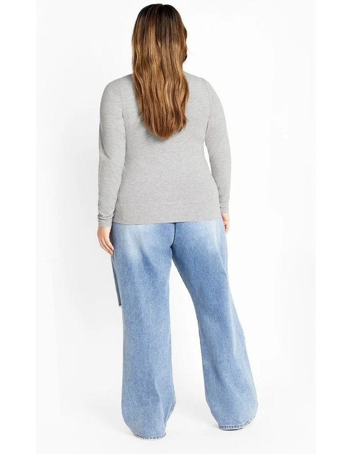 Annie V Neck Top in Light Grey Marle image 5