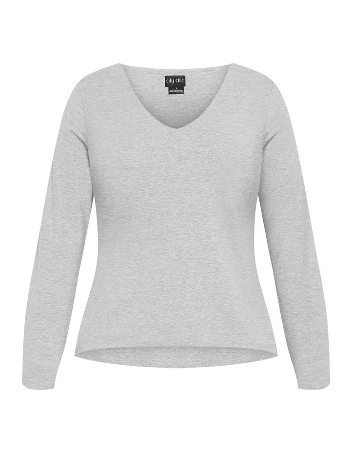 Annie V Neck Top in Light Grey Marle image 6