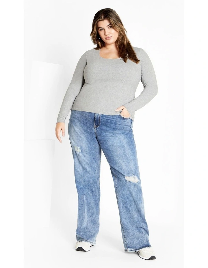 Liz Scoop Top in Light Grey Marle image 1
