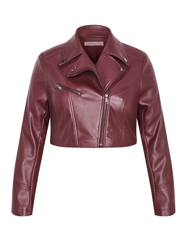 Amira Faux Leather Jacket in Dark Cherry image 3