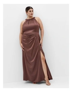 Celina Halter Maxi Dress in Raisin