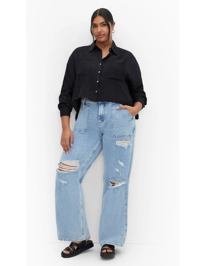 Crop Long Sleeve Shirt in Black image 1