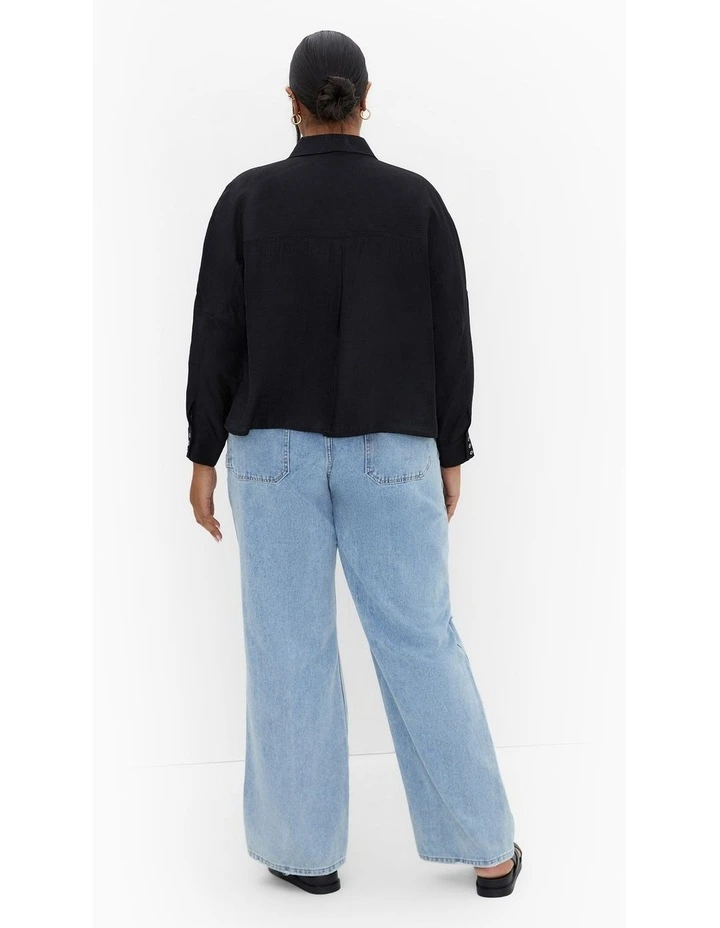 Crop Long Sleeve Shirt in Black image 2