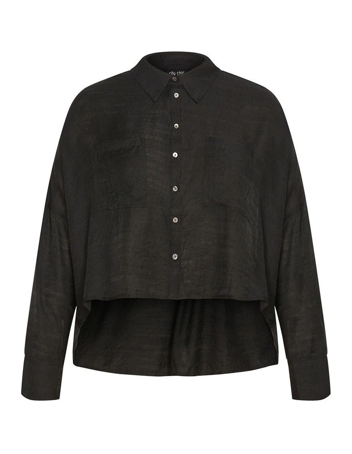Crop Long Sleeve Shirt in Black image 3