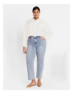 Crop Long Sleeve Shirt in Ivory